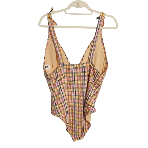 J. Crew | Pink Madras Plaid Tie-Shoulder V-Neck One-Piece Swimsuit (Size 16) - Picture 14 of 15